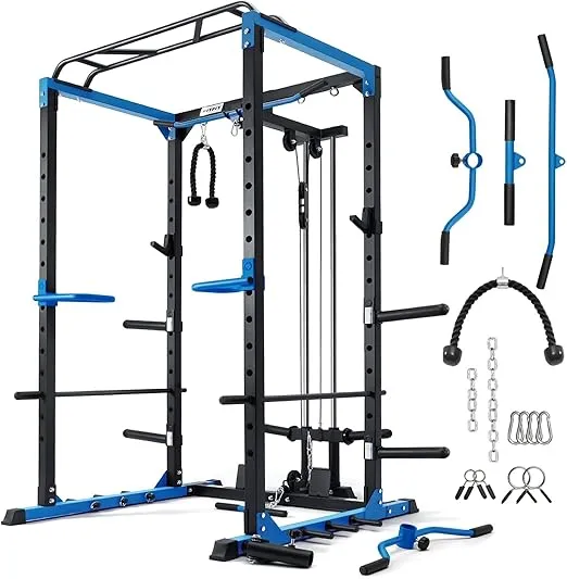 RitFit All-in-One Squat Rack for Home Gym, PPC02C Multi-Function 1000 LBS Capacity Power Cage with LAT Pulldown, Pulley System, Dip Bar, Landmine & More Power Rack Attachments, Package