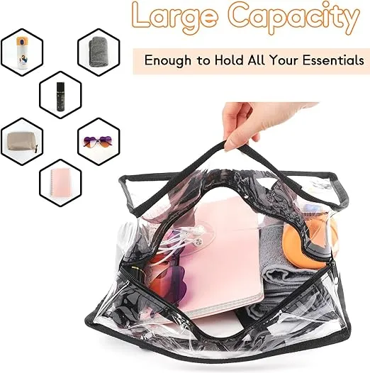 Clear Bag for Stadium Events Approved, 12x6x12 Large Transparent Tote Bag with Zipper, PVC Clear Bag Stadium Approved for Gym Concert Sports Festivals School Work