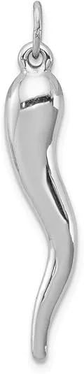 925 Sterling Silver Men's Cornicello Italian Horn Protection Pendant Charm