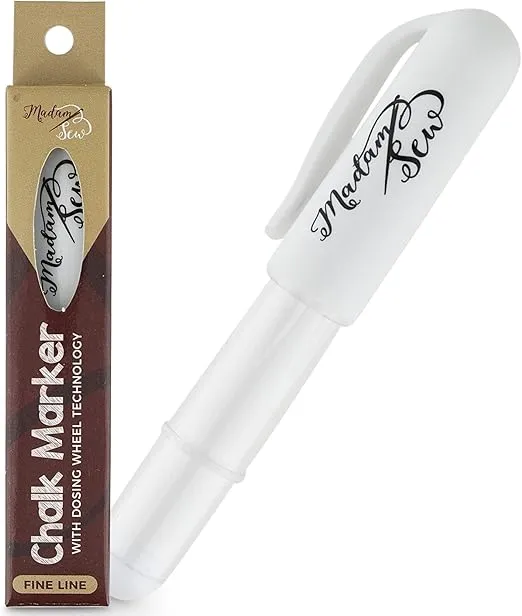 Madam Sew Fabric Chalk Markers for Sewing & Quilting | Refillable Tailors Chalk for Fabric Marking with Dosing Wheel | Sewing Chalk for Fabric Ideal for Marking on Cotton, Knit, Suede (White)