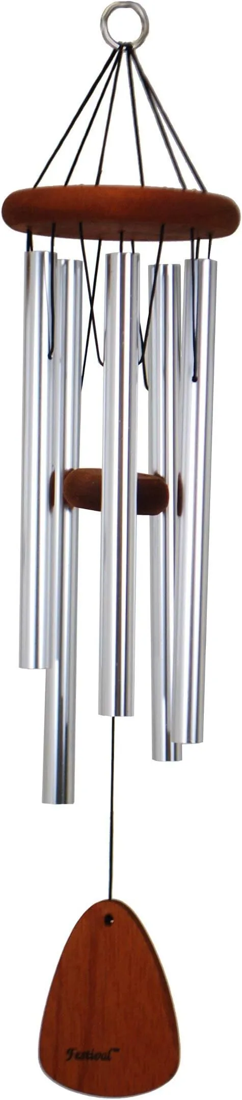 Festival 28-inch Redwood Wind Chime in Silver by Wind River for Patio, Backyard, Garden, and Outdoor décor. Made in The USA