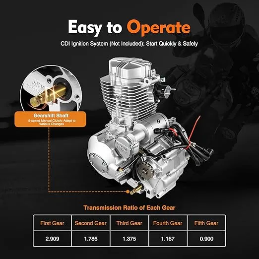 200CC 250CC ATV Motor Engine 4 Stroke Motor Engine Manual Gear Shift 5-Speed ATV Engine Single Cylinder Air Cooling Motor with CDI System 7500RPM Engine Motor for ATV Motorcycles