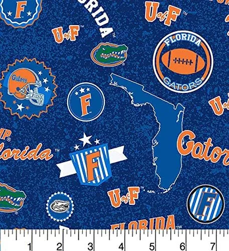 SYKEL ENTERPRISES University of Florida Cotton Fabric Home State Design-Newest Pattern-Sold by The Yard-SYKEL NCAA Cotton Fabric