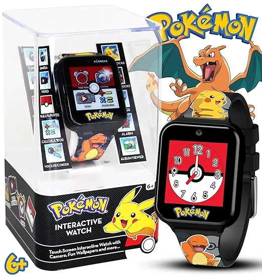 Accutime Kids Pokémon Pikachu Black Digital LED Quartz Wrist-Watch with Camera, Alarm, Timer, Stopwatch, and Games for Boys, Girls, and Toddlers