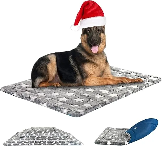KROSER Fancy Dog Crate Pad Dog Bed Mat Reversible (Cool & Warm), Dog Bed Pad with Machine Washable, Dog Crate mat for Small to XXX-Large Dogs, Grey, Navy, Star Pattern