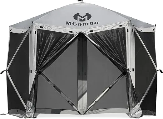 MCombo Gazebo Tent 60 Seconds Pop-Up Portable 5-Sided Hub Durable Screen Tent Netted Gazebo/Screen Tent Rain Protection Party Waterproof Gazebo Pavilion 1024 (Tent 5pc, Silver Gray)