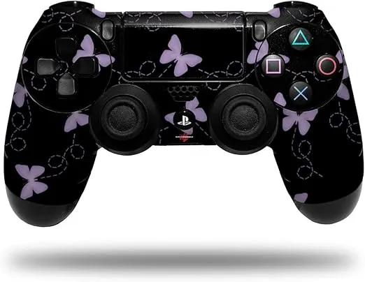 Skin Compatible with Sony PS4 Dualshock Controller PlayStation 4 Original Slim and Pro Pastel Butterflies Purple on Black (Controller NOT Included)