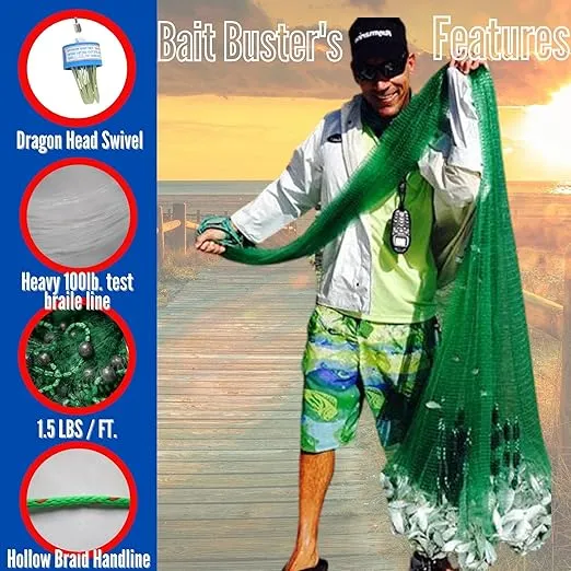 Bait Cast Net: 3/8" Sq. Mesh, 6 ft Radius
