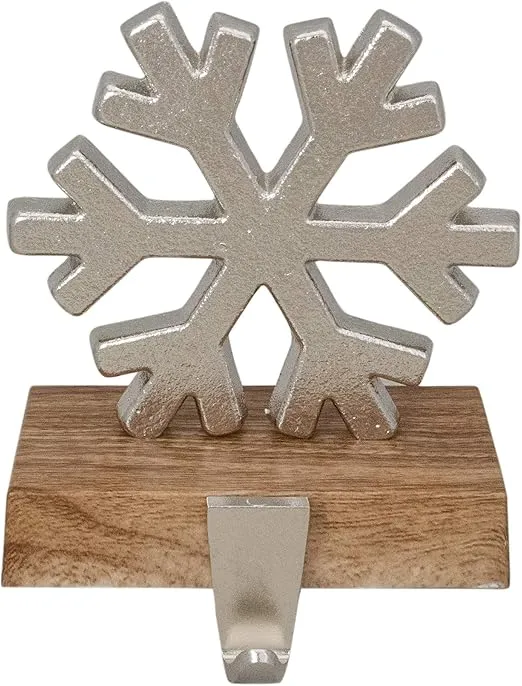 Northlight Snowflake on Wood Look Base Christmas Stocking Holder, 6", Silver