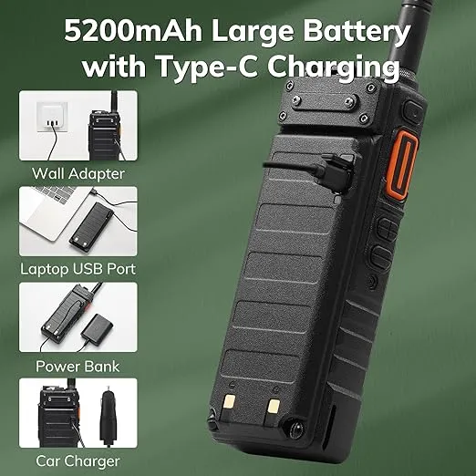 BAOFENG UV-25 11W Tri-Power Handheld Ham Radio, UHF VHF MW FM Air NOAA Multi-Band Receiver, 5200mAh Battery, Tactical Gooseneck Antenna & Whip Antenna, 999CH, Long Range Two Way Radio