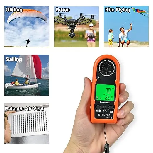 Anemometer Handheld - BTMETER Digital Wind Speed Meter Gauge with Thermometer Temperature Backlit for HVAC CFM Shooting Boat (2 Pack)