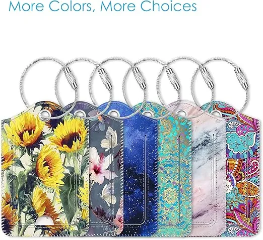 2 Pcs Luggage Tags, Fintie Privacy Cover ID Label with Stainless Steel Loop and Address Card for Travel Bag Suitcase, Sunflower