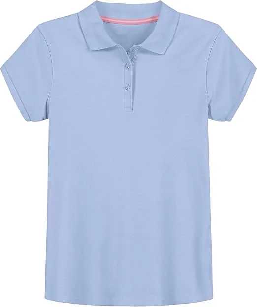 IZOD Girls' School Uniform Short Sleeve Polo Shirt, Button Closure, Comfortable & Soft Interlock Fabric
