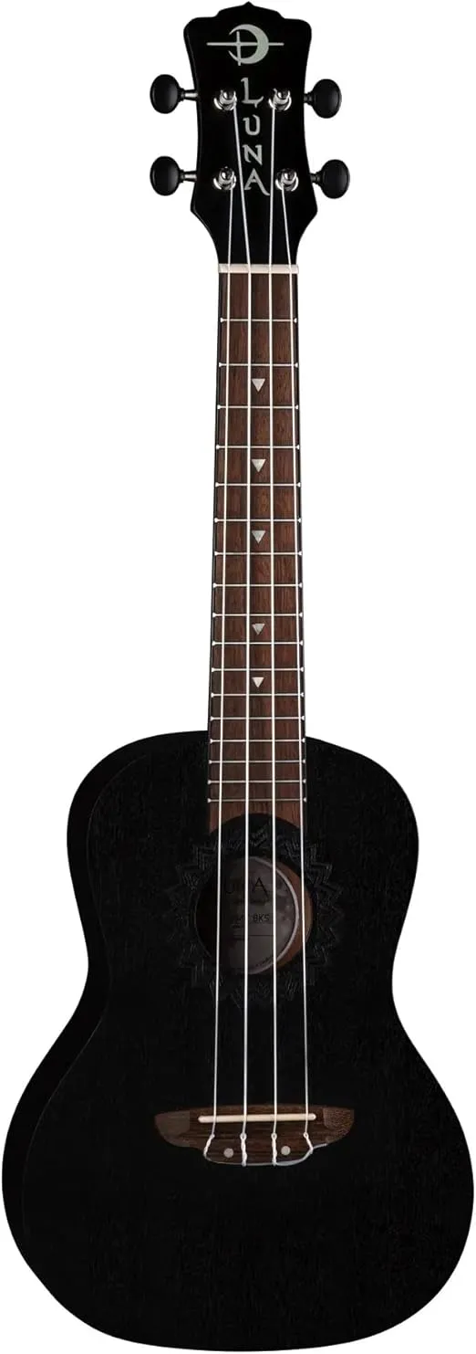 Luna Guitars, 4-String Vintage Mahogany Concert Ukulele, Black Satin, (UKE VMC BKS)