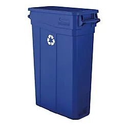Suncast Commercial Slim 23 Gallon Polypropylene Recycling Bin with Universal Recycle Logo, Durable Waste Container for Tight Spaces, Blue
