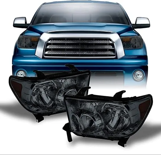 AKKON - For Smoke Smoked 2007-2013 Tundra 08-17 Sequoia Headlights Front Lamps Direct Replacement Left + Right
