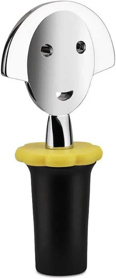 Alessi Bottle Stopper, Black, Plastic, Cylindrical, Wine-Bottle-Stoppers