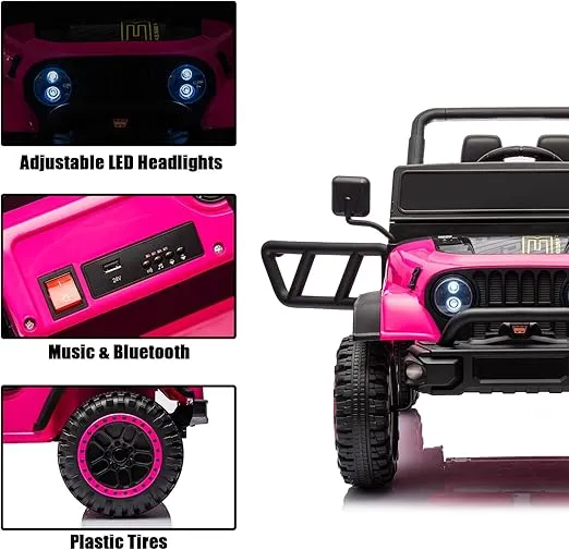 12V Kids Ride On Truck Car with Remote Control, 4 Wheels Powered Electric Car for Kids, w/Spring Suspension,Music, High/Low Speed Switch(Pink)
