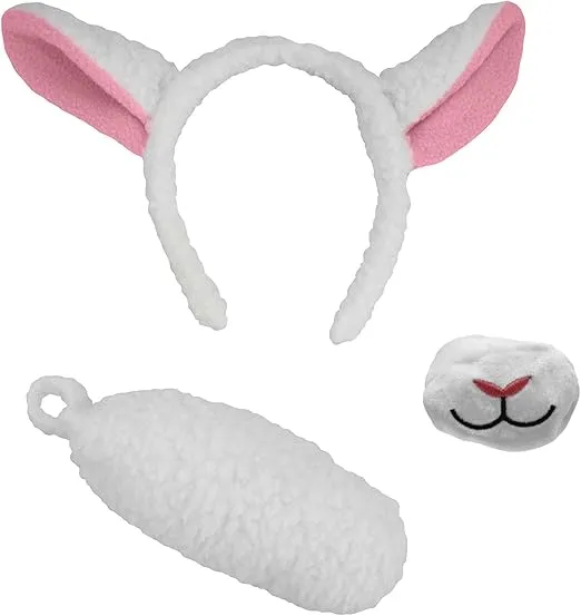 Nicky Bigs Novelties Adult White Lamb Costume Accessory Set - Sheep Ears Headband and Tail - Farm Animal Halloween Accessories, White, One Size