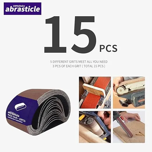 15 Pcs 4 x 21 Inch Assorted Aluminum Oxide Sanding Belt - 80/120/150/240/400 Grit