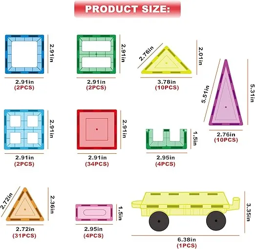 PicassoTiles 101pc Magnetic Tile Building Blocks with Car Base Drawstring Carry Toy Storage Bag Magnetized Block for Kids Magnet ToySet Educational STEM Learning Child Brain Development Ages 3+ PC101