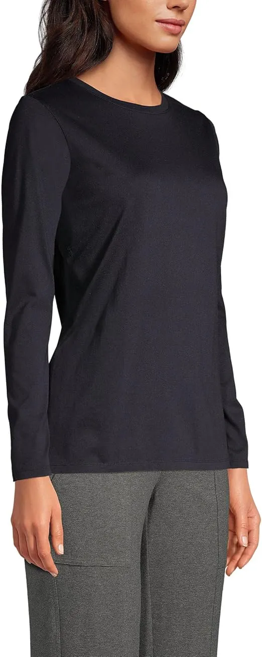 Lands' End Women's Relaxed Supima Cotton Long Sleeve Crew Neck T-Shirt