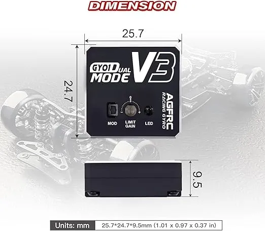 AGFRC Dual-Gain Drift RC Gyro - Tuned Rated Gyros with Aluminum Case for RC Car Truck Boat (GY01 V3)