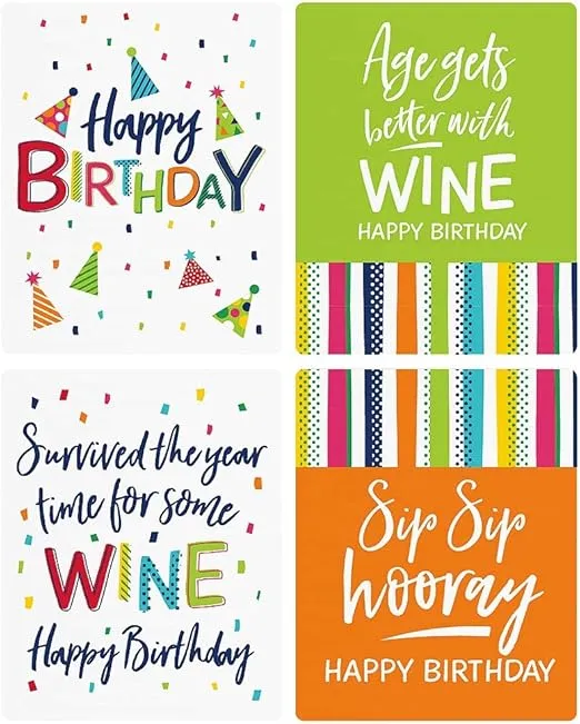 Big Dot of Happiness Cheerful Happy Birthday - Colorful Party Decorations for Women and Men - Wine Bottle Label Stickers - Set of 4