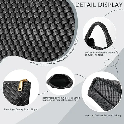 Woven Tote Bag for Women, Fashion Woven Bags for Women Vegan Leather Shoulder Handbags Large Summer Beach Travel Bag
