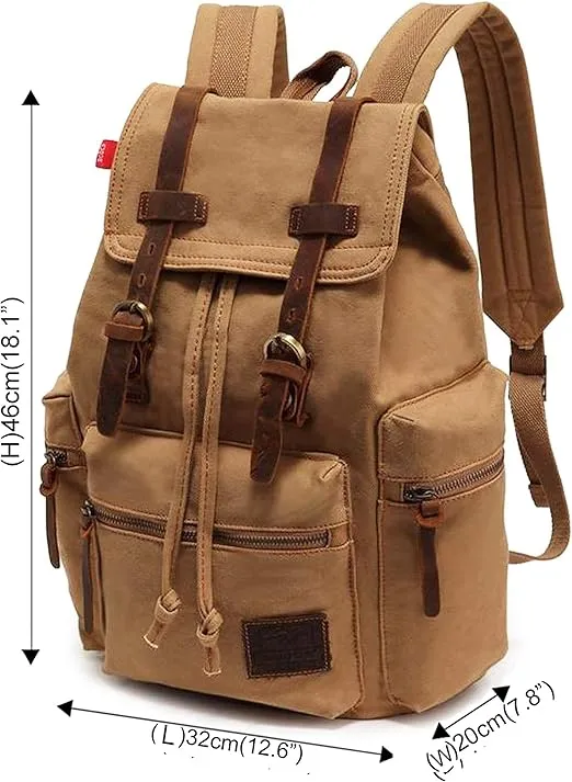 HuaChen Vintage Canvas Backpack,17" Laptop Backpacks Rucksack,Shoulder Travel Camping Hiking Backpacks for Men Women