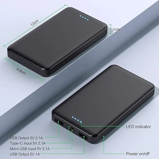 [2 Pack]Portable Charger Power Bank 10000mAh,Ultra Slim Portable Phone Charger with USB C Input & 2 Output Backup Charging External Battery Pack Compatible with iPhone 16/15/14/13/12,Android Phone etc