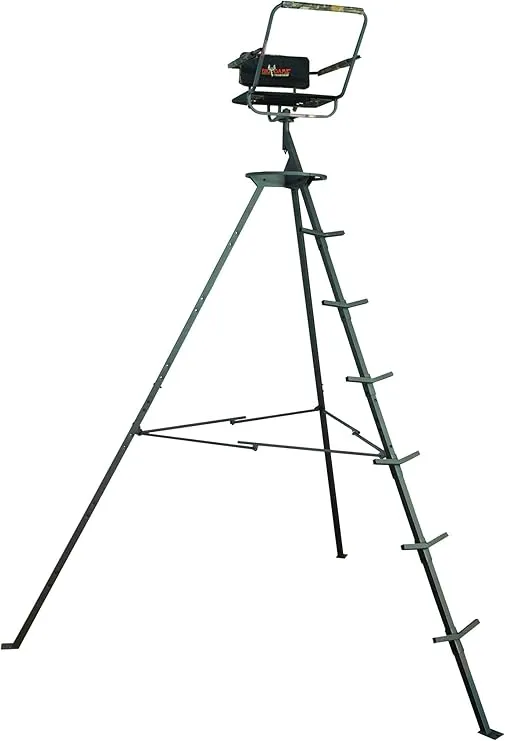 BIG GAME Pursuit Tripod Whitetail Deer Elk Mule Pronghorn Above Hunting Outdoors Padded 360 Degree Rotation 12' Tall Treestand
