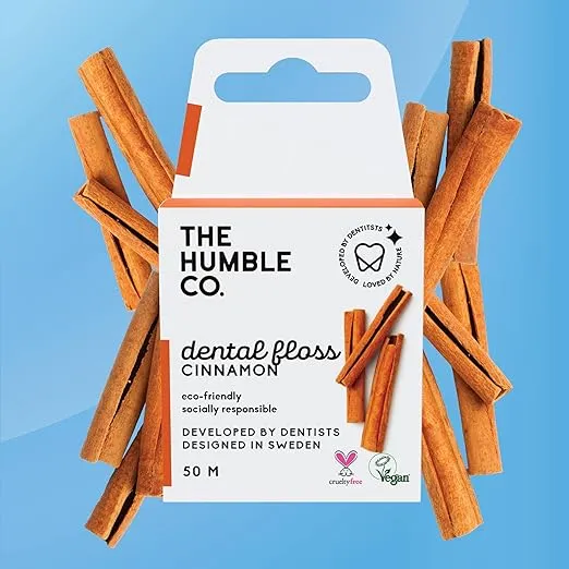 The Humble Co. Dental Floss (4pack) - Vegan, Waxed Dental Floss with Xylitol, 55 Yards of Adult and Kids Floss for Gum Care and Dental Care (Cinnamon)