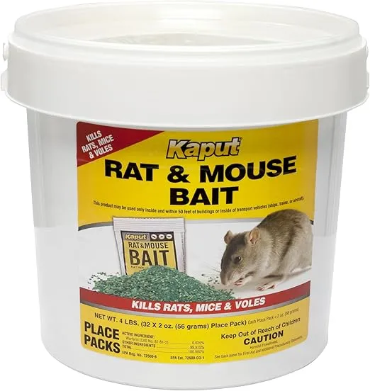 Kaput Rat, Mouse, and Vole Bait 32 2 oz. Packets in Bucket