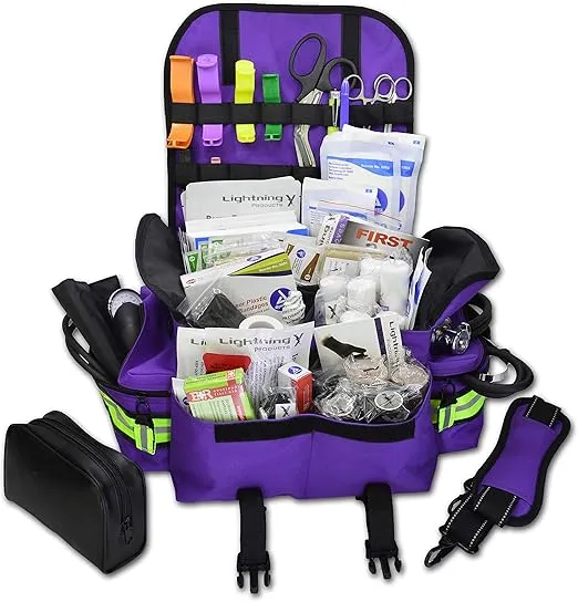 Lightning X Small First Responder EMT EMS Trauma Bag Stocked First Aid Fill Kit B (Purple)