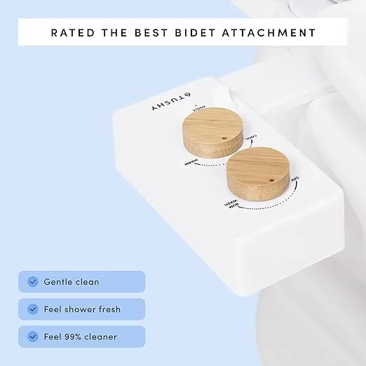 TUSHY Spa Warm Water Bidet Attachment for Toilet. Gift for Men & Women | Universal Fit, Easy Install (Requires Sink Access for Optional Temperature Control) Adjustable Pressure, Platinum Knob