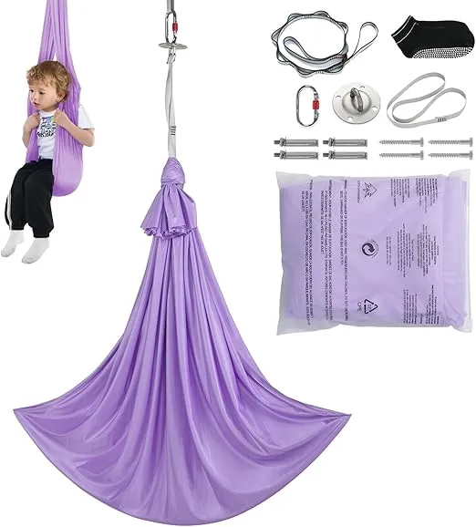VEVOR Sensory Swing for Kids, 3.1 Yards, Therapy Swing for Children with Special Needs, Cuddle Swing Indoor Outdoor Hammock for Child & Adult with Autism, ADHD, Aspergers, Sensory Integration, Purple
