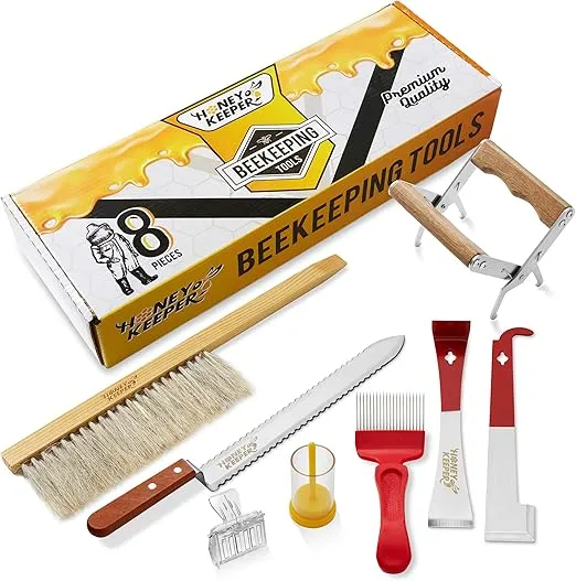 Honey Keeper 8-Piece Beekeeping Tool Kit - Essential Starter Supplies for Beginner Beekeepers
