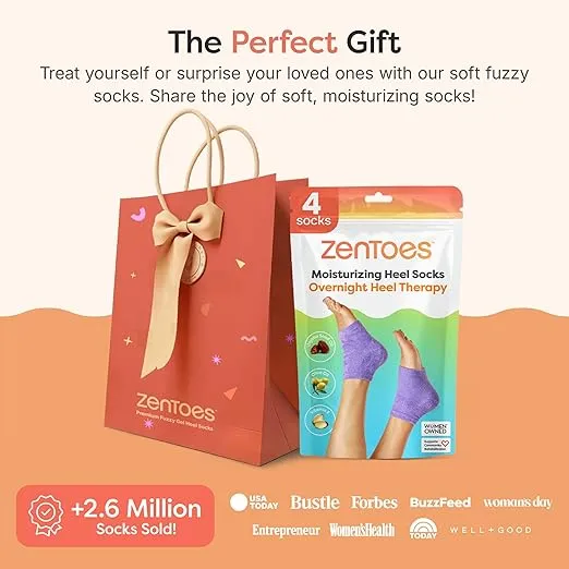 ZenToes Moisturizing Sleep Socks with Vitamin E, Olive Oil and Jojoba Seed Oil to Soften and Hydrate Dry Cracked Heels (Fuzzy Lilac Purple, Regular)