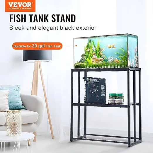 VEVOR Aquarium Stand, 20 Gallon Fish Tank Stand, 24.8 x 13 x 30 in Steel Turtle Tank Stand, 167.6 lbs Load Capacity, Reptile Tank Stand with Storage, Hardware Kit, and Non-Slip Feet, Black