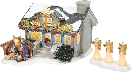 Department 56 Snow Village Oh Holy Night House and Angels Lit Building and Figurine Set, 6.46 Inch, Multicolor