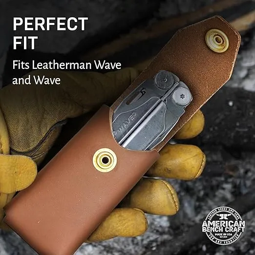 Leather Multitool Sheath for Leatherman Wave & Wave+ (Tan) - Ultra Durable Full Grain Leather Belt Tool Holder - Multi Tool Holster for Belt w/Solid Brass Rivets - Premium Belt Accessories for Men