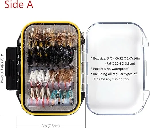 BASSDASH Fly Fishing Flies Kit Fly Assortment Trout Bass Fishing with Fly Box, 36/64/72/76/80/96pcs with Dry/Wet Flies, Nymphs, Streamers, Popper