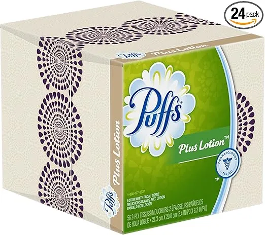 Puffs Plus Lotion Facial Tissues, 24 Cube Boxes (56 Tissues Per Box) (Old Version)