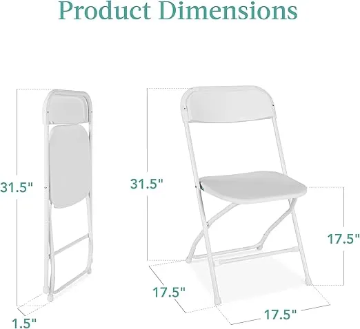 Best Choice Products Set of 4 Plastic Folding Chairs, Portable Stacking Indoor Outdoor Seating for Home, Yard, Garden, Parties, Events w/Non-Slip Feet, 350lb Weight Capacity - White