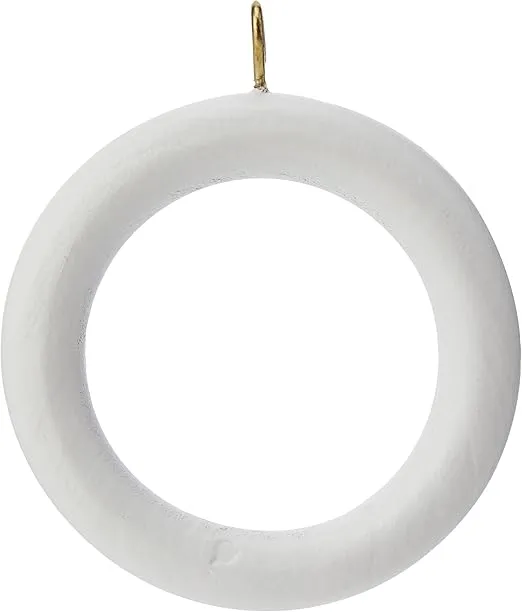 Bulk Hardware BH05768 Wooden Curtain Drapery Pole Rod Rings With Screw Eye, Inner Diameter 40mm, Outer Diameter 60mm - White, Pack of 24