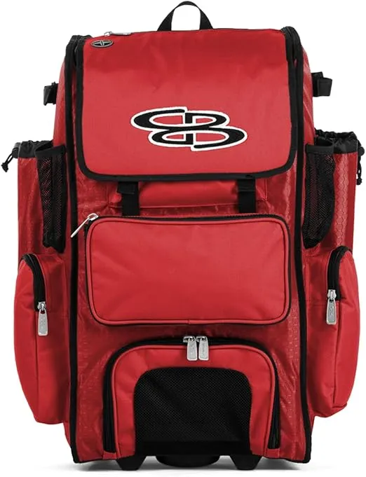 Boombah Rolling Superpack Baseball/Softball Gear Bag - 23-1/2" x 13-1/2" x 9-1/2" - Multiple Colors - Telescopic Handle and Holds 4 Bats - Wheeled Version