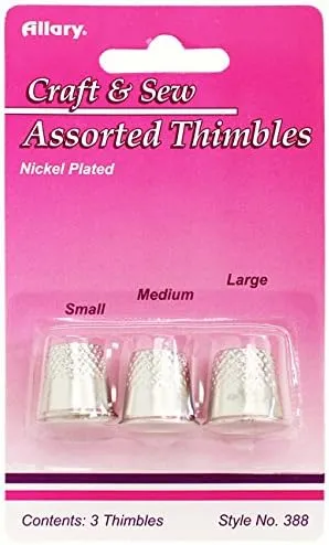 Allary 388 Craft & Sew Assorted Thimbles 3 Pack Small, Medium & Large Sizes (Set of 3 Thimbles)