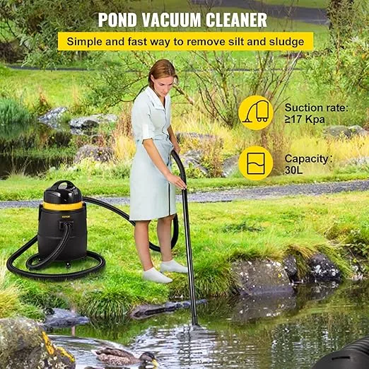 VEVOR Pond Vacuum Cleaner, 1400W Motor in Continuous Intermittent Cycle, 120V Motor with 15 ft Electric Wire, 4 Extended Tubes, 4 Brush Heads, 1 Filter Bag for Multi-use Cleaning Above Ground
