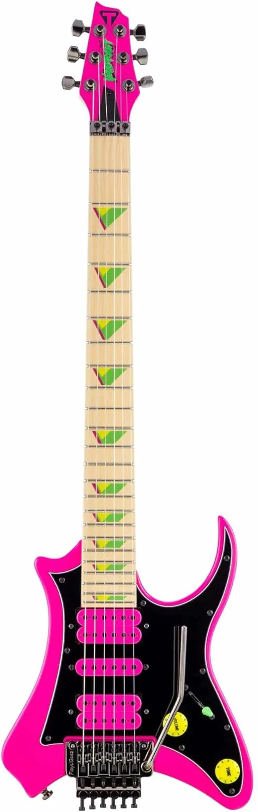 Traveler Guitar Vaibrant V88X Deluxe Electric Guitar for Travel | Small Guitar with Compact Headstock Shape | Full 25.5” Scale Travel Guitar | Portable Mini Guitar with Custom Gig Bag, Hot Pink